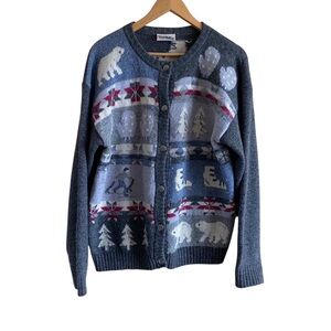 Northern Reflections Wool Blend Cardigan Woman Large Winter 90s Coquette FLAW